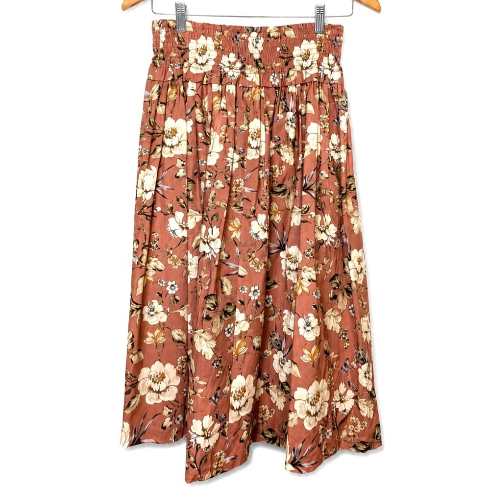 Antonio Melani M Dusty Rose Floral Smocked Midi Skirt Cottagecore Boho Feminine - Picture 2 of 6
